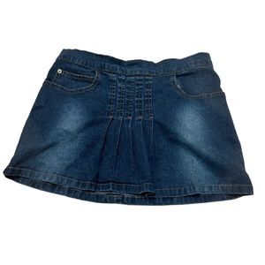 Y2K Bay Beauty Ruffle Pleated Blue Denim Mini Skirt Sz 9